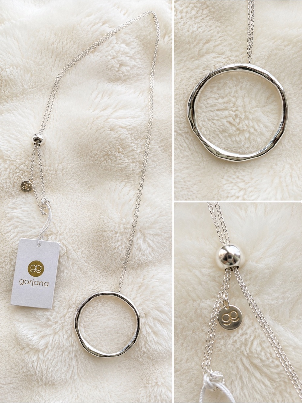 Gorjana Quinn Long Adjustable Necklace Silver Adjustable Chain Circle Pendant